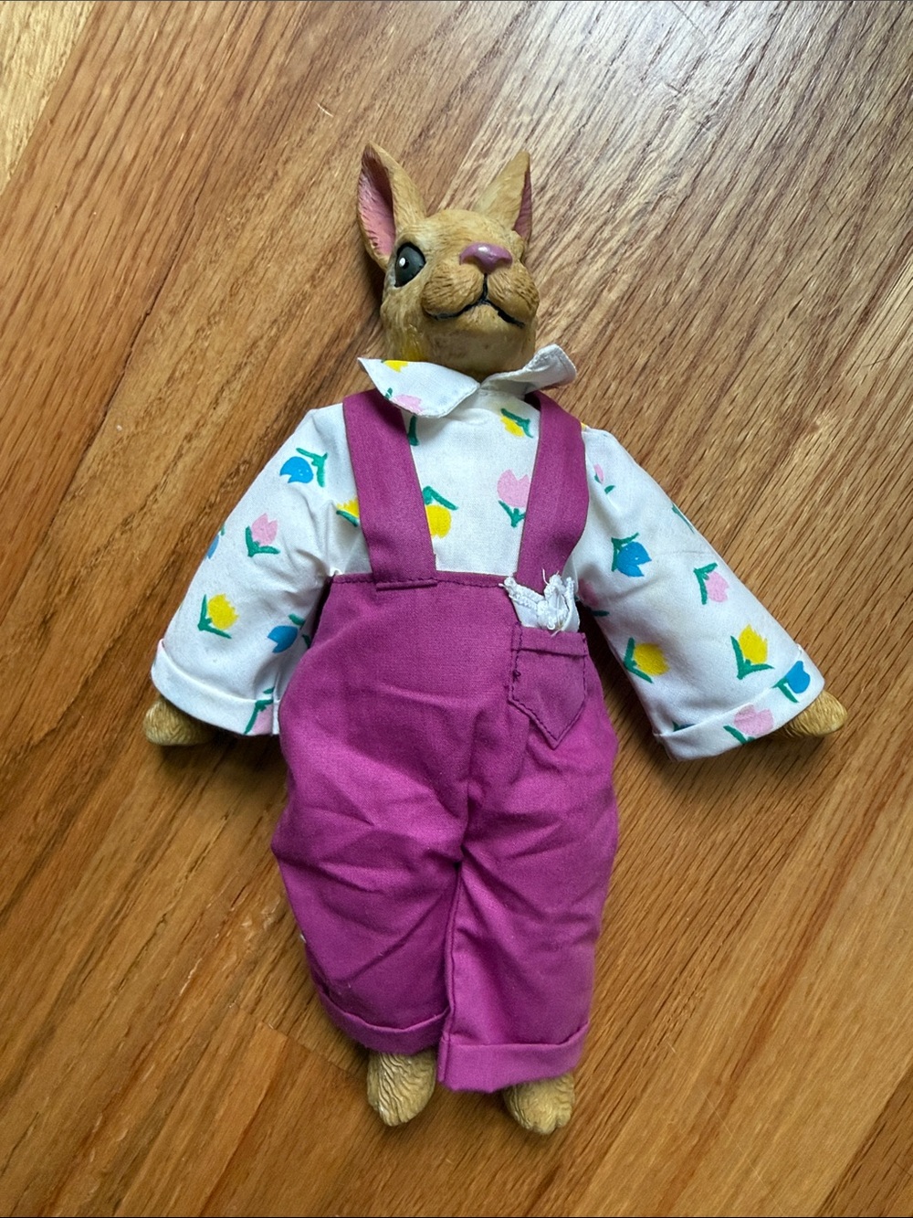 Carlton Cards Ceramic Bunny Pink overalls with Flowers
